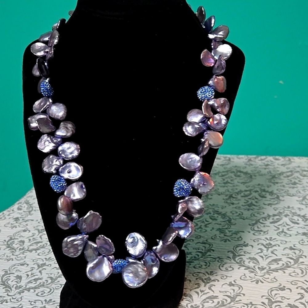 Honora Iridescent Lavender Pearl Necklace with Blue Accent Beads